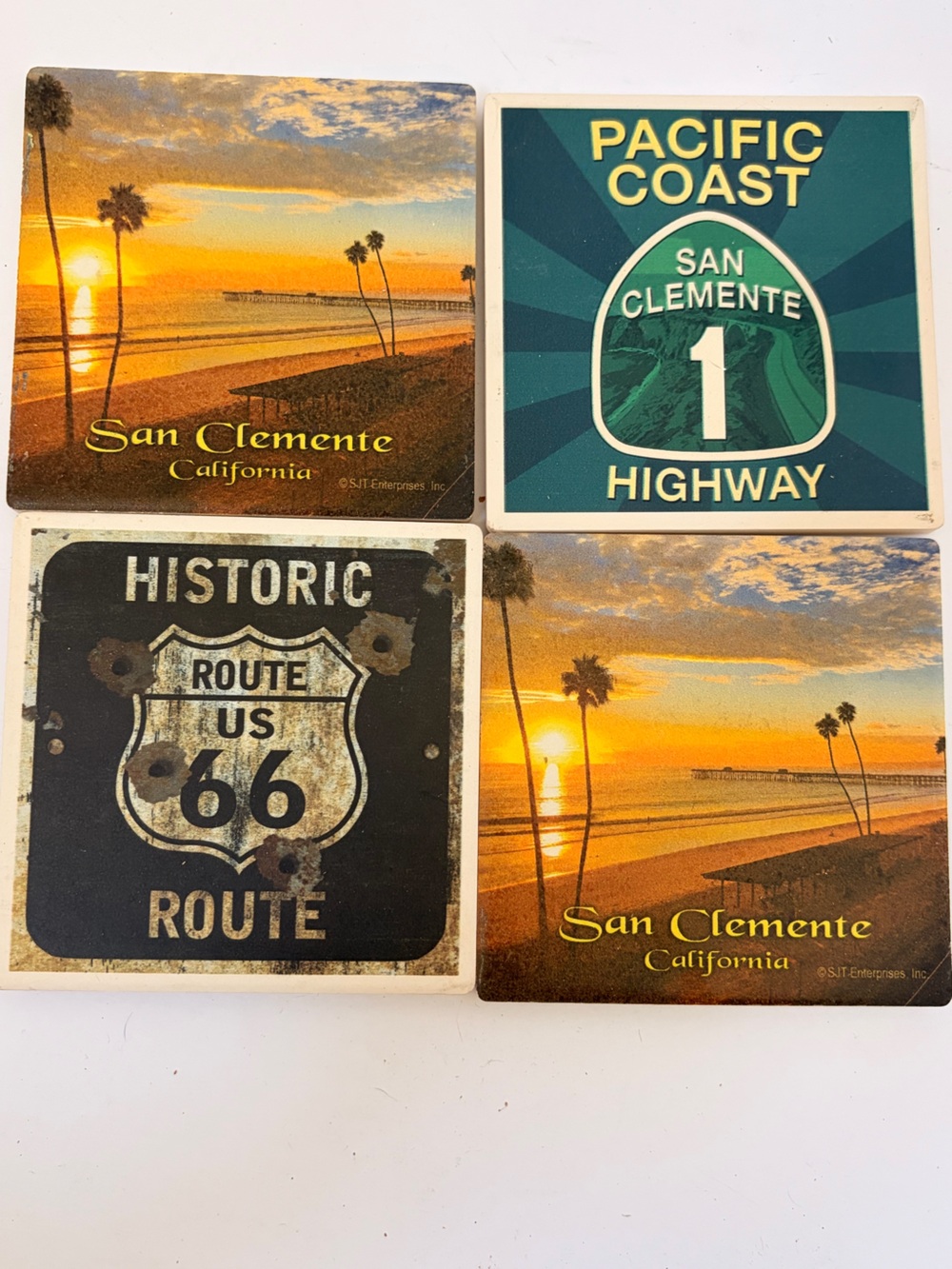 🌴 Route 66 & San Clemente Highway Coasters Set - Set of 4